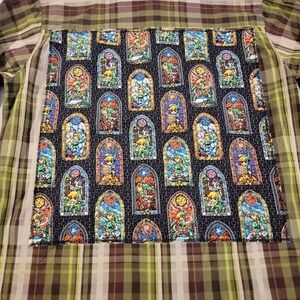 Prana Button Down Long Sleeve Plaid Shirt Mens Large Zelda Nintendo Patch